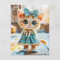 Kitten in Blue Skirt and Blouse