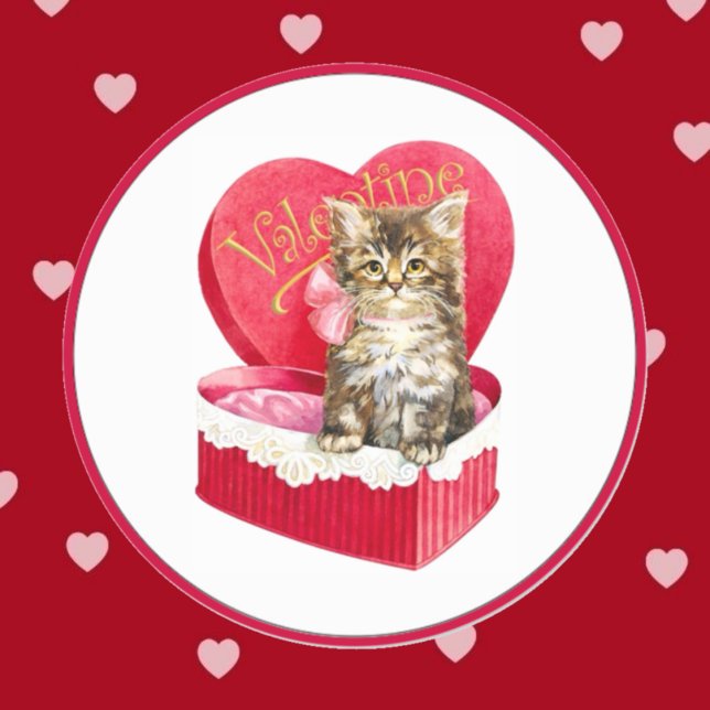 Kitten in Candy Box Classic Round Sticker (Creator Uploaded)
