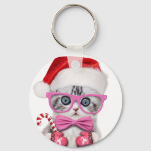 Kitten in Christmas hat Key Ring
