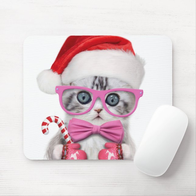 Kitten in Christmas hat Mouse Pad (With Mouse)