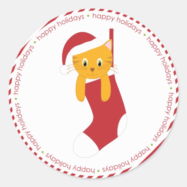 Kitten in Christmas Stocking Classic Round Sticker (Front)