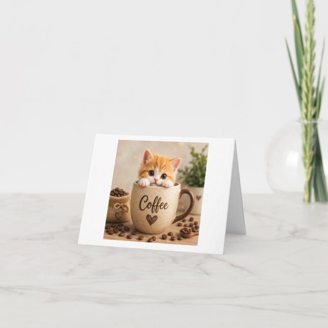 Kitten in Coffee Cup Charm Note Card (Front)