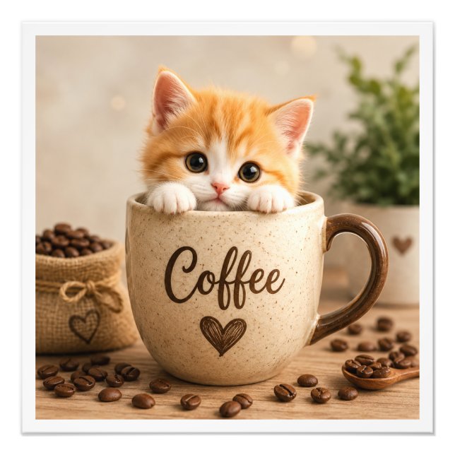 Kitten in Coffee Cup Charm Photo Print (Front)