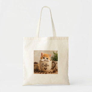 Kitten in Coffee Cup Charm Tote Bag