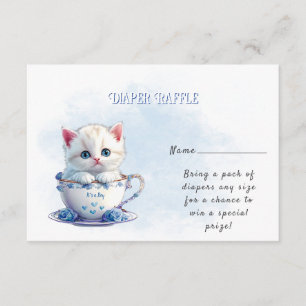 Kitten in Cup Blue Flowers Baby Shower Enclosure Card
