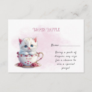 Kitten in Cup Pink Flowers Baby Shower Enclosure Card