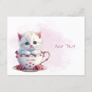 Kitten in Cup Pink Flowers Postcard
