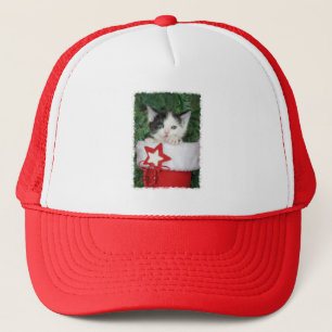 Kitten in red Santa Claus Boot Stocking Christmas Trucker Hat
