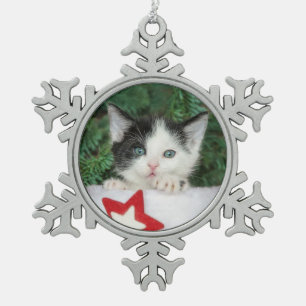 Kitten in red Santa Claus Boot Stocking  Snowflake Pewter Christmas Ornament