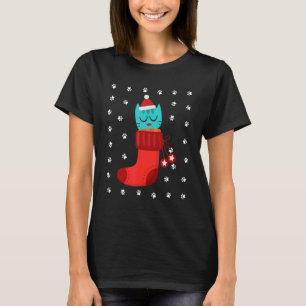 Kitten In Sock Humour Ugly Christmas Cat Paws Snow T-Shirt