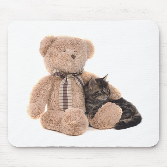 kitten in the arms of a teddy bear mouse pad (Front)