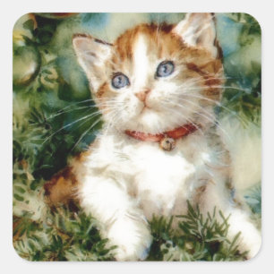 Kitten in the Christmas Tree Square Sticker