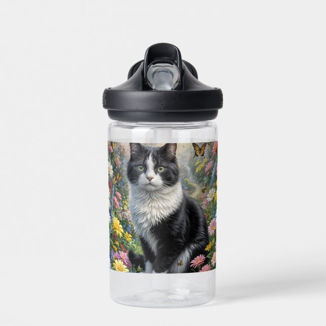 Kitten in the flower garden water bottle (Front)