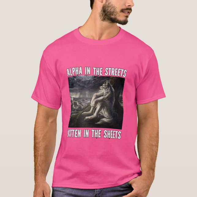 Kitten In The Sheets Funny Alpha Werewolf Wolf Mem T-Shirt (Front)