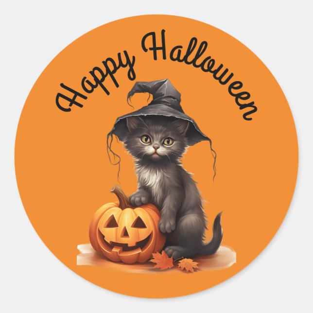 Kitten In Witch's Hat Sticker (Front)