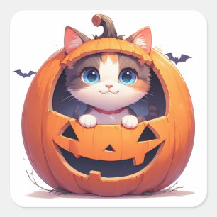 Kitten Inside Jack O Lantern Halloween Fun 🎃 Square Sticker