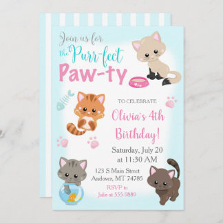 Kitten Invitation for Girl Birthday Paw-ty