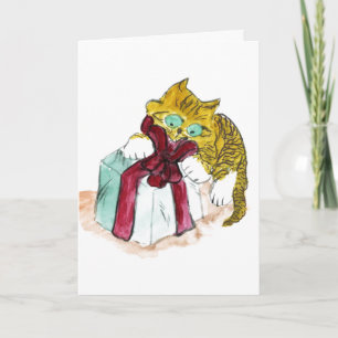 Kitten is Unwrapping a Merry Catmous Holiday Card