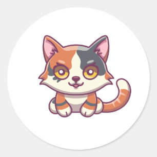 Kitten Kawaii cute cartoon colourful  Classic Round Sticker