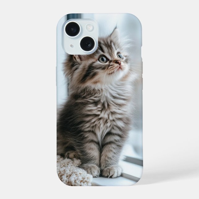 Kitten looking out the window iPhone 15 case (Back)