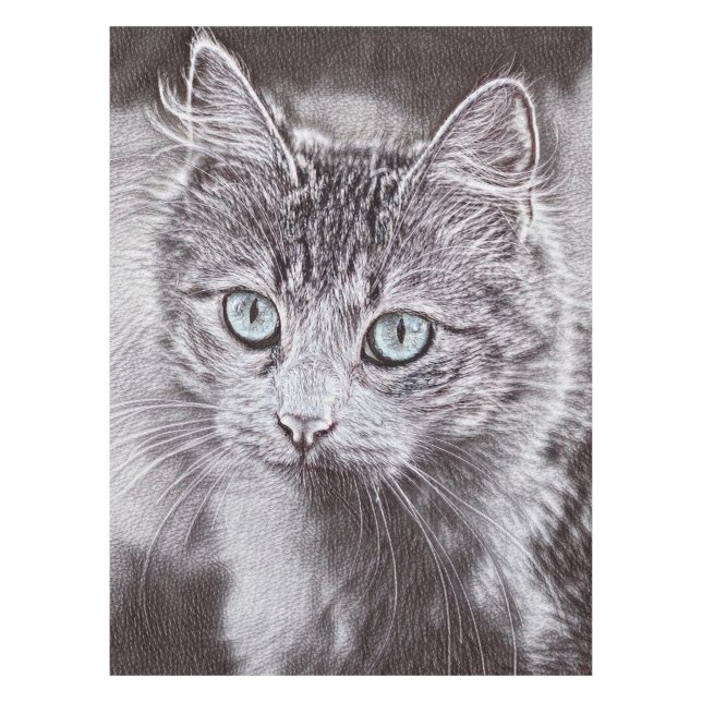 Kitten Love Cute Kitty Cat With Luminous Blue Eyes Tablecloth (Front)