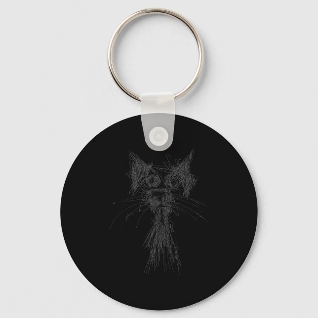 Kitten Lover Abstract Scribble Art Cute Cat Cat  Key Ring (Front)