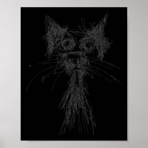 Kitten Lover Abstract Scribble Art Cute Cat Cat  Poster