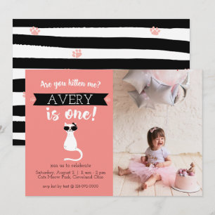 Kitten Me First Birthday Photo Invitation
