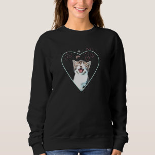 Kitten Meowing Photo Hearts And Rainbow Sweatshirt