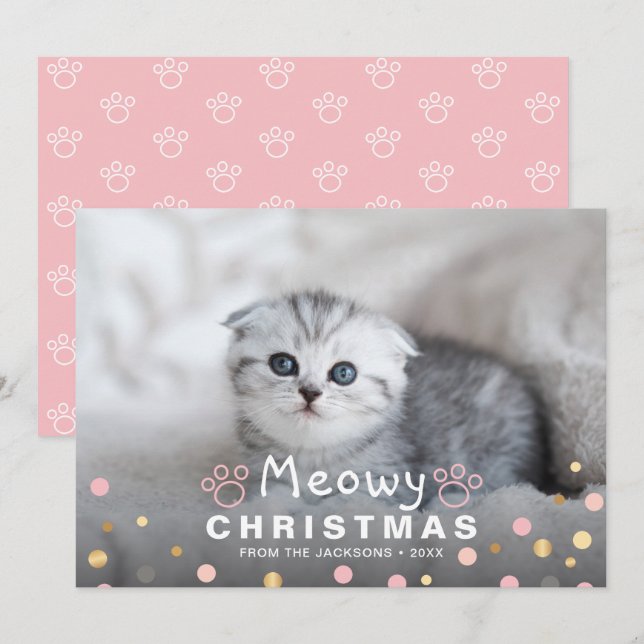 Kitten Meowy Christmas Pet Cat Paws Photo Holiday Card (Front/Back)
