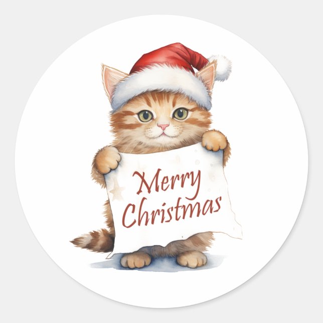 Kitten Merry Christmas Classic Round Sticker (Front)
