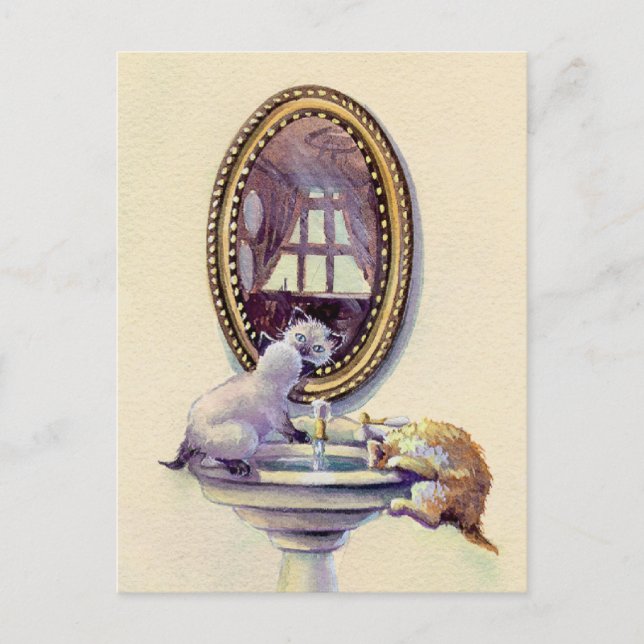 KITTEN MIRROR by SHARON SHARPE Postcard (Front)