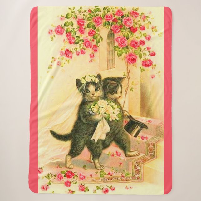 kitten newlyweds print sherpa blanket (Front)