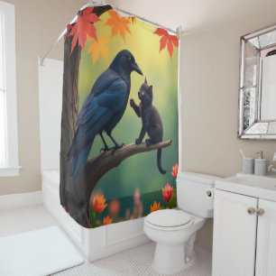 Kitten Oak Tree Garden Raven-Crows Shower Curtain