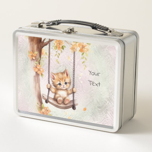 Kitten on a Swing Metal Lunch Box (Front)