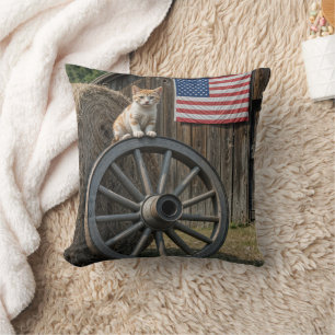 Kitten On an Old Wagon Wheel  Cushion
