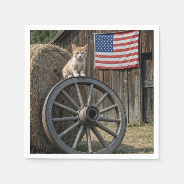 Kitten On an Old Wagon Wheel  Napkin (Front)