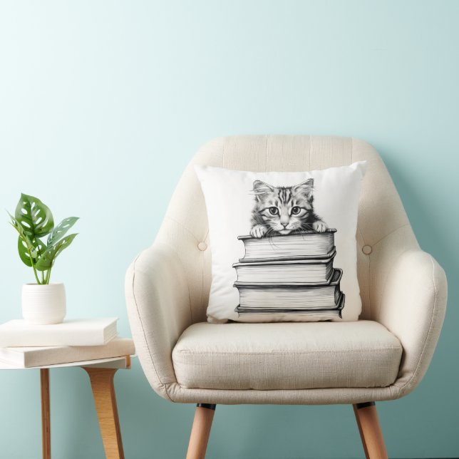 Kitten on Books Monochromatic Cushion (Chair)