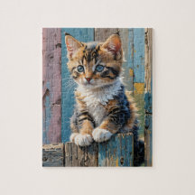 Kitten on Fence Jigsaw Puzzle