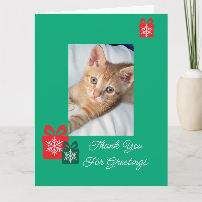 Kitten Orange Photo Text Customise Thank You Card (Front)