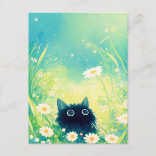 Kitten Peeking Through White Daisy Summer Meadow Postcard