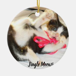 Kitten Photo Text Jingle Meows, Customise,  Ceramic Tree Decoration