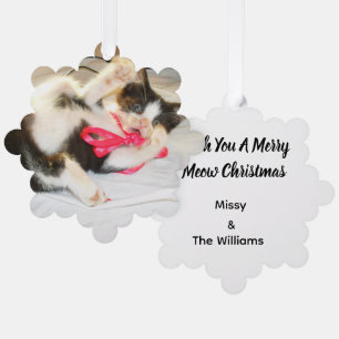 Kitten Photo Text Ornament, Snowflake, Customise,  Tree Decoration Card