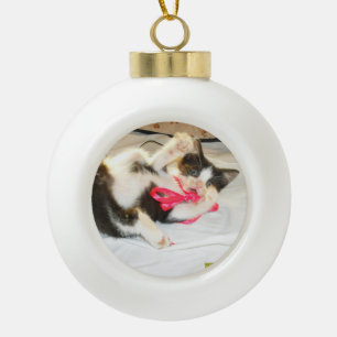 Kitten Photo Text , Snowflake, Customise,  Ceramic Ball Christmas Ornament