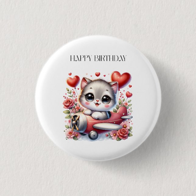 Kitten Pilot Birthday 3 Cm Round Badge (Front)