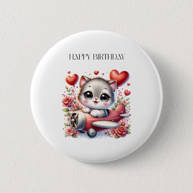 Kitten Pilot Birthday 6 Cm Round Badge (Front)