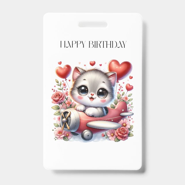 Kitten Pilot Birthday ID Badge (Front)