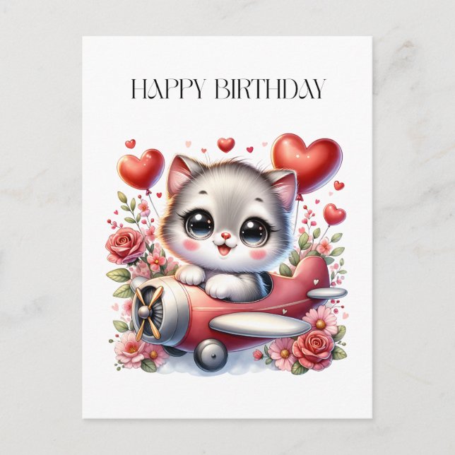Kitten Pilot Birthday Postcard (Front)