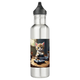 Kitten Playing Gaming Console, 710 Ml Water Bottle