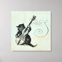 Kitten Playing Violin Teal Music Cat Illustration